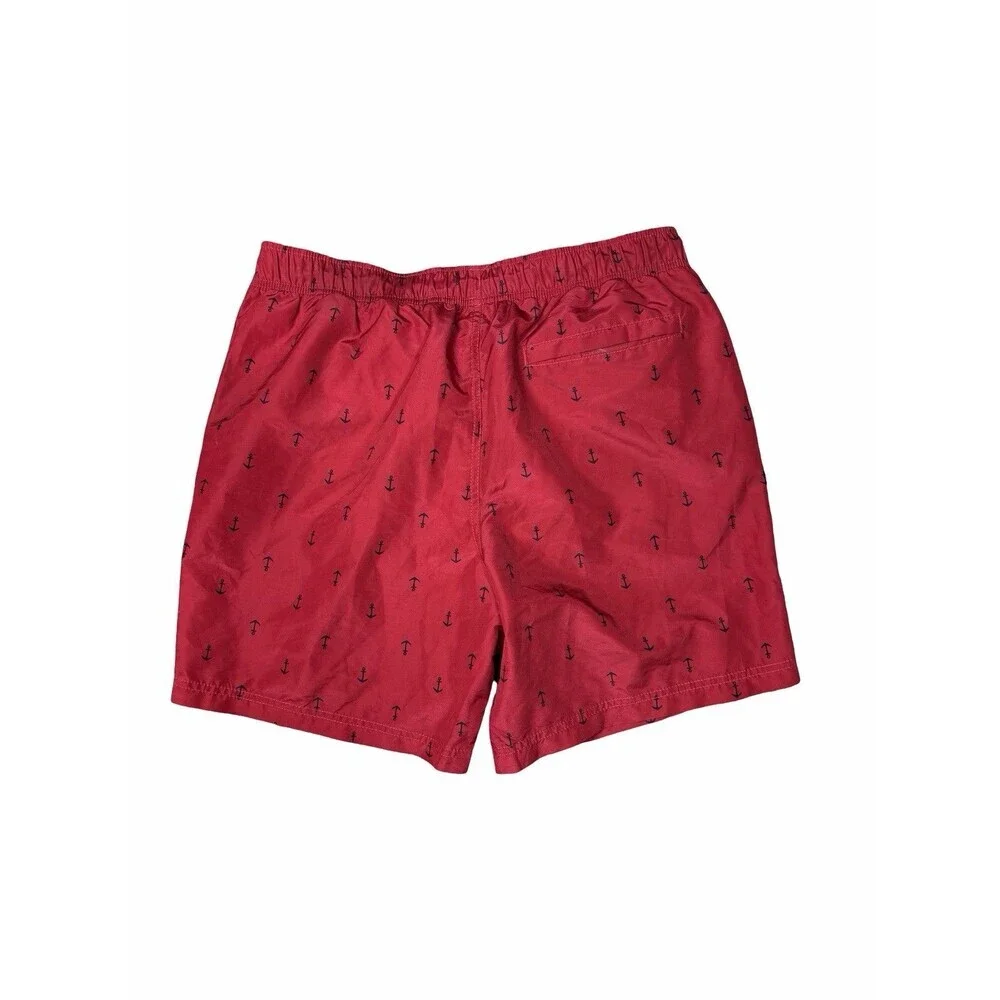 Nautica Mens Red Anchor Print Swim Trunks Shorts Size Medium L Beach Swimming